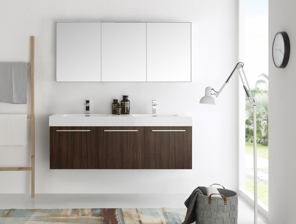 Fresca Vista 60" Wall Hung Double Sink Vanity FVN8093BW-D-FFT1030BN
