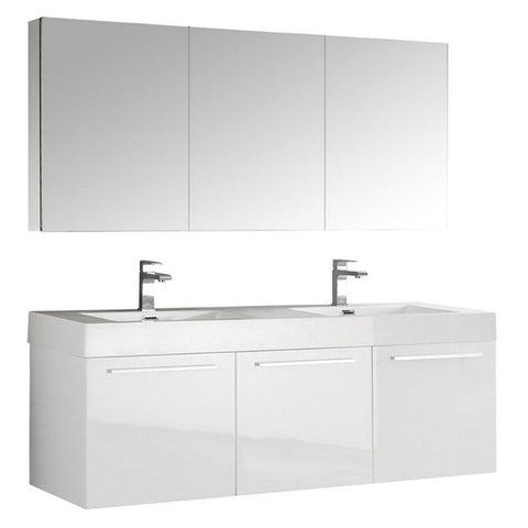 Image of Fresca Vista 60" Wall Hung Double Sink Vanity FVN8093BW-D-FFT1030BN