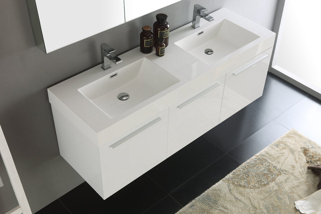 Fresca Vista 60" Wall Hung Double Sink Vanity FVN8093BW-D-FFT1030BN