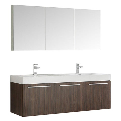 Image of Fresca Vista 60" Wall Hung Double Sink Vanity FVN8093GW-D-FFT1030BN
