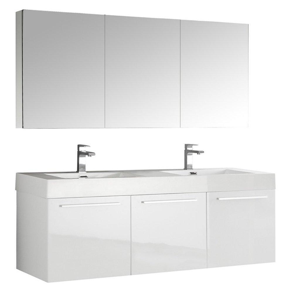 Fresca Vista 60" Wall Hung Double Sink Vanity FVN8093WH-D-FFT1030BN