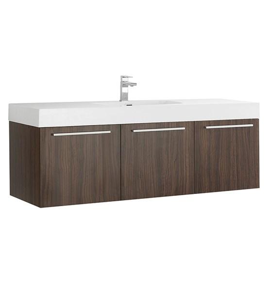 Fresca Vista 60" Walnut Wall Hung Single Sink Modern Bathroom Cabinet w/ Integrated Sink | FCB8093GW-I