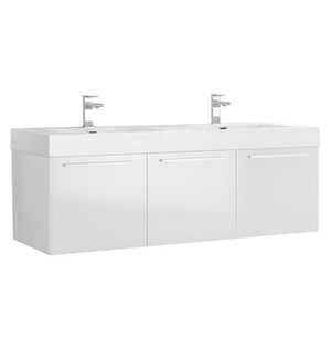 Fresca Vista 60" White Wall Hung Double Sink Modern Bathroom Cabinet w/ Integrated Sink | FCB8093WH-D-I