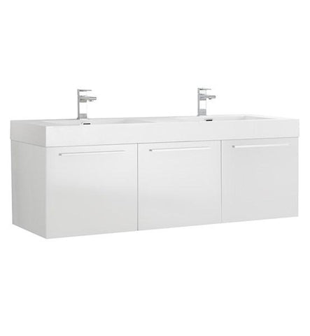 Image of Fresca Vista 60" White Wall Hung Double Sink Modern Bathroom Cabinet w/ Integrated Sink | FCB8093WH-D-I