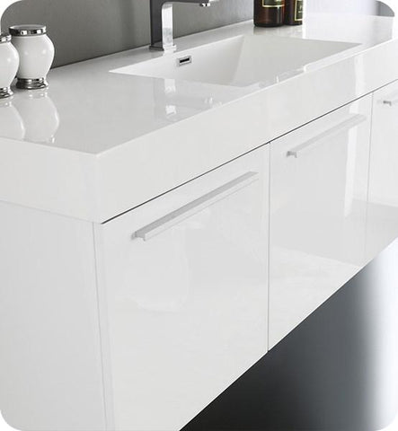 Image of Fresca Vista 60" White Wall Hung Single Sink Modern Bathroom Cabinet w/ Integrated Sink | FCB8093WH-I