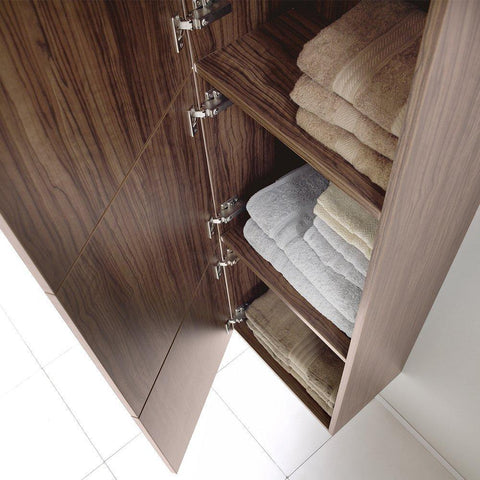 Image of Fresca Walnut Bathroom Linen Side Cabinet w/ 3 Large Storage Areas FST8090GW