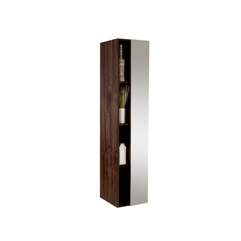 Fresca Walnut Bathroom Linen Side Cabinet w/ 4 Cubby Holes & Mirror FST8070GW