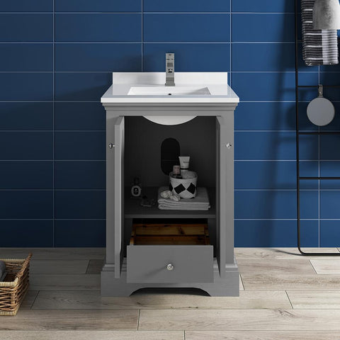 Image of Fresca Windsor 24" Gray Textured Traditional Bathroom Cabinet FCB2424GRV-CWH-U
