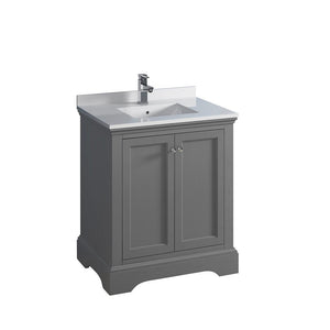 Fresca Windsor 30" Gray Textured Traditional Bathroom Cabinet FCB2430GRV-CWH-U