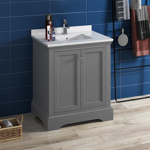 Image of Fresca Windsor 30" Gray Textured Traditional Bathroom Cabinet FCB2430GRV-CWH-U
