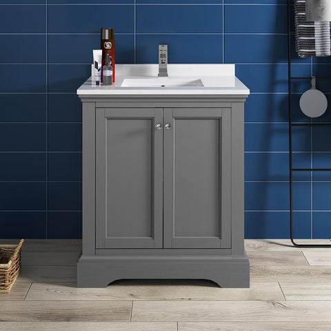 Image of Fresca Windsor 30" Gray Textured Traditional Bathroom Cabinet FCB2430GRV-CWH-U