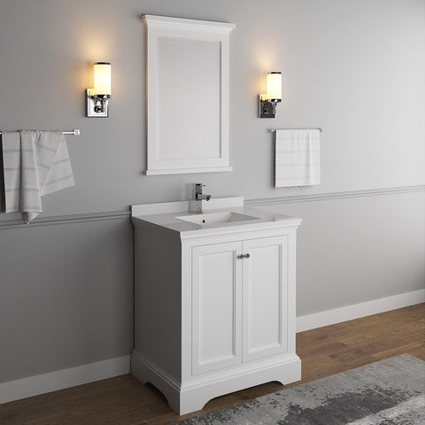 Image of Fresca Windsor 30" Matte White Bathroom Vanity FVN2430WHM-FFT1030BN