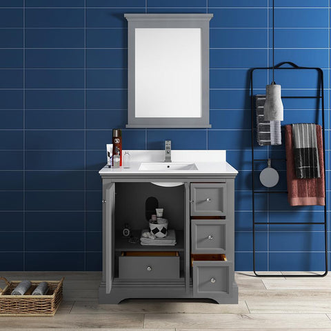 Image of Fresca Windsor 36" Gray Textured Bathroom Vanity FVN2436GRV-FFT1030BN