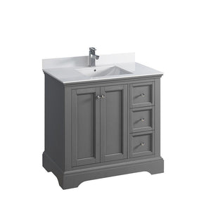 Fresca Windsor 36" Gray Textured Traditional Bathroom Cabinet FCB2436GRV-CWH-U