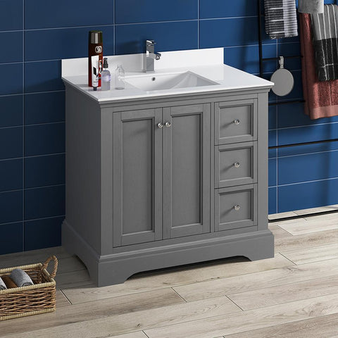 Image of Fresca Windsor 36" Gray Textured Traditional Bathroom Cabinet FCB2436GRV-CWH-U