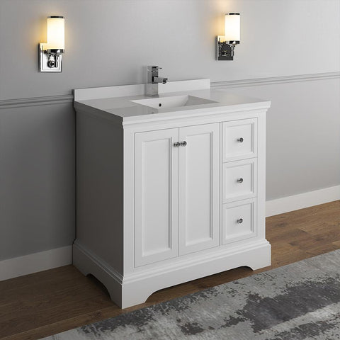 Image of Fresca Windsor 36" Matte White Traditional Bathroom Cabinet FCB2436WHM-CWH-U