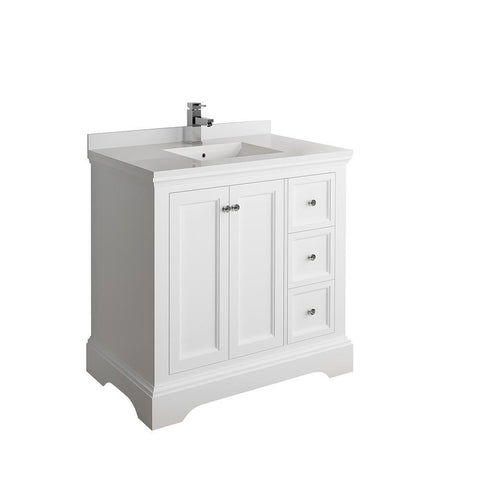 Image of Fresca Windsor 36" Matte White Traditional Bathroom Cabinet FCB2436WHM-CWH-U