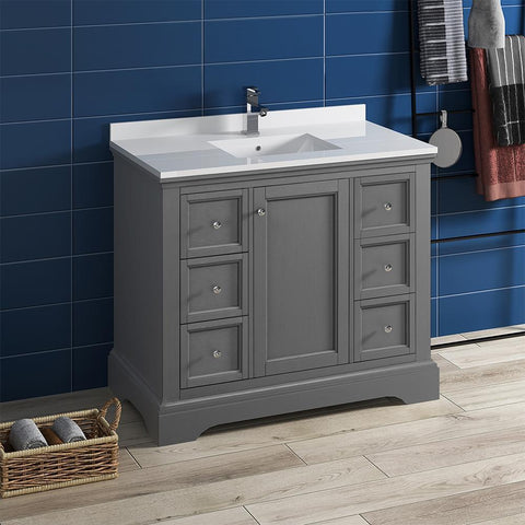 Fresca Windsor 40" Gray Textured Traditional Bathroom Cabinet FCB2440GRV-CWH-U
