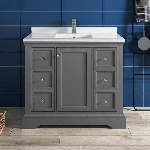 Image of Fresca Windsor 40" Gray Textured Traditional Bathroom Cabinet FCB2440GRV-CWH-U