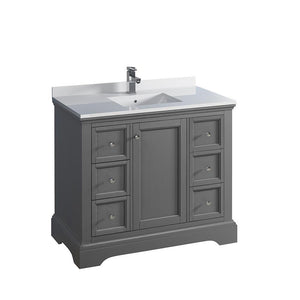 Fresca Windsor 40" Gray Textured Traditional Bathroom Cabinet FCB2440GRV-CWH-U