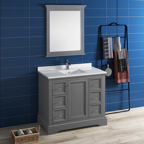 Image of Fresca Windsor 40" Gray Textured Traditional Bathroom Vanity FVN2440GRV-FFT1030BN