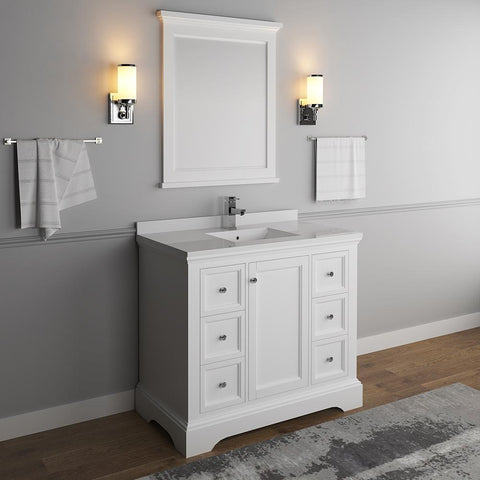 Image of Fresca Windsor 40" Matte White Bathroom Vanity FVN2440WHM-FFT1030BN