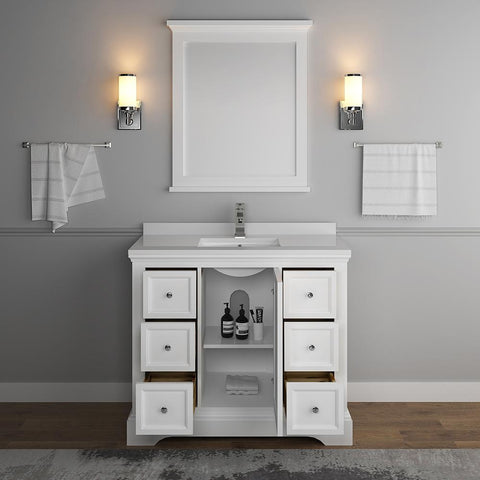 Image of Fresca Windsor 40" Matte White Bathroom Vanity FVN2440WHM-FFT1030BN