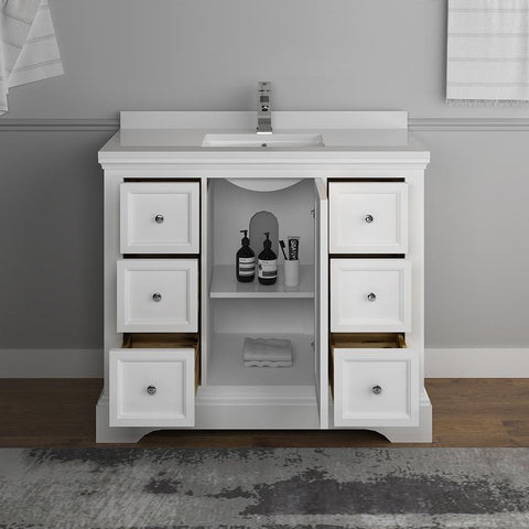 Image of Fresca Windsor 40" Matte White Traditional Bathroom Cabinet FCB2440WHM-CWH-U