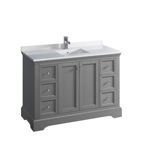 Image of Fresca Windsor 48" Gray Textured Traditional Bathroom Cabinet FCB2448GRV-CWH-U