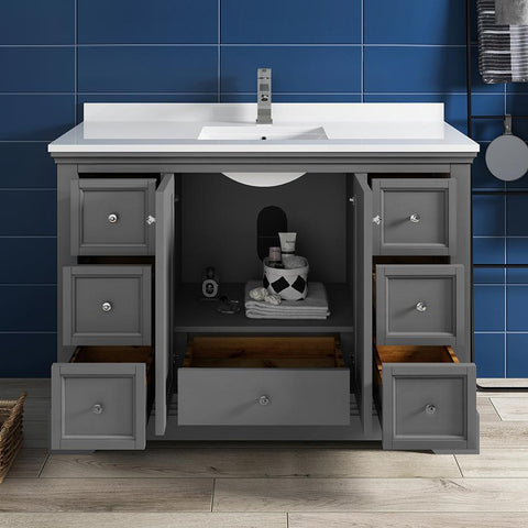Image of Fresca Windsor 48" Gray Textured Traditional Bathroom Cabinet FCB2448GRV-CWH-U