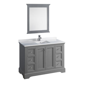 Fresca Windsor 48" Gray Textured Traditional Bathroom Vanity FVN2448GRV-FFT1030BN