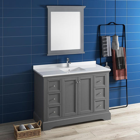 Image of Fresca Windsor 48" Gray Textured Traditional Bathroom Vanity FVN2448GRV-FFT1030BN