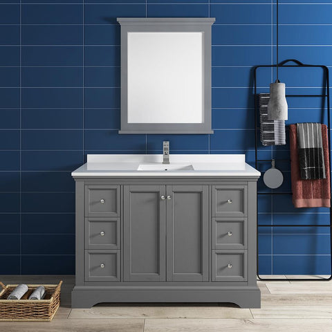 Image of Fresca Windsor 48" Gray Textured Traditional Bathroom Vanity FVN2448GRV-FFT1030BN