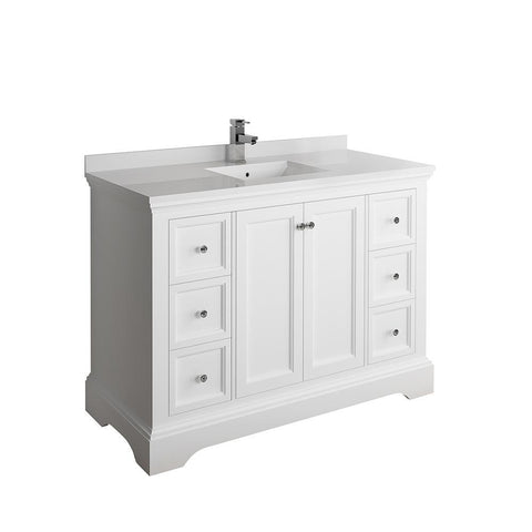 Image of Fresca Windsor 48" Matte White Traditional Bathroom Cabinet FCB2448WHM-CWH-U