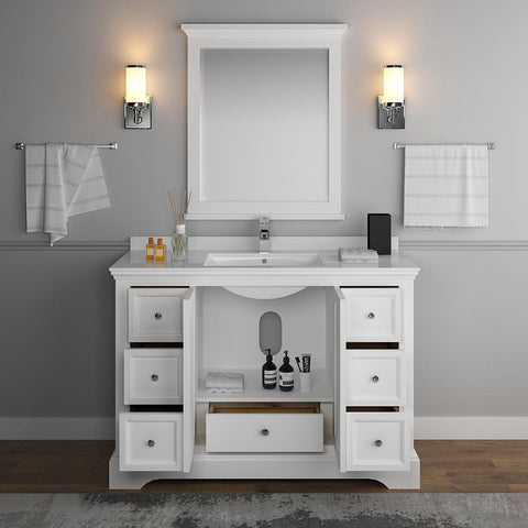 Image of Fresca Windsor 48" Matte White Traditional Bathroom Vanity FVN2448WHM-FFT1030BN