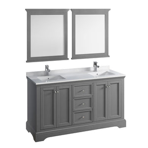 Fresca Windsor 60" Gray Textured Double Sink Bathroom Vanity FVN2460GRV-FFT1030BN