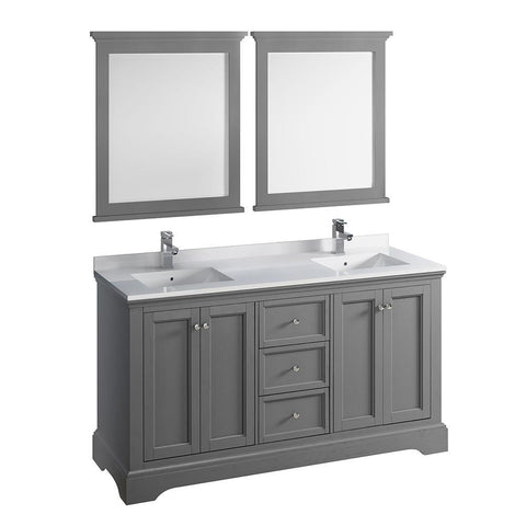 Image of Fresca Windsor 60" Gray Textured Double Sink Bathroom Vanity FVN2460GRV-FFT1030BN