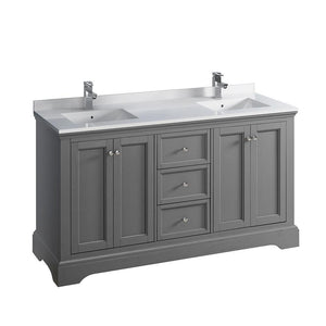 Fresca Windsor 60" Gray Textured Traditional Double Sink Bathroom Cabinet FCB2460GRV-CWH-U