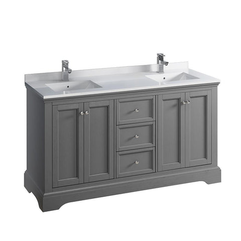 Image of Fresca Windsor 60" Gray Textured Traditional Double Sink Bathroom Cabinet FCB2460GRV-CWH-U