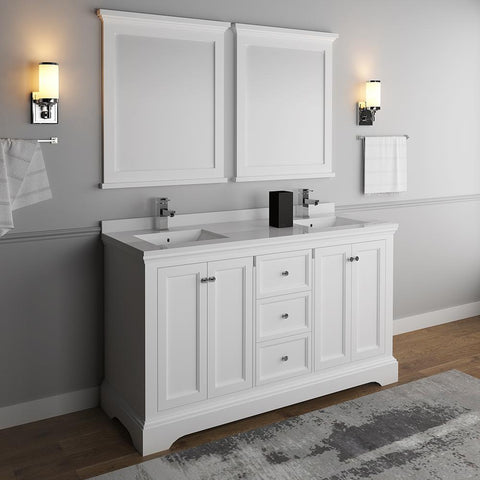 Image of Fresca Windsor 60" Matte White Double Sink Bathroom Vanity