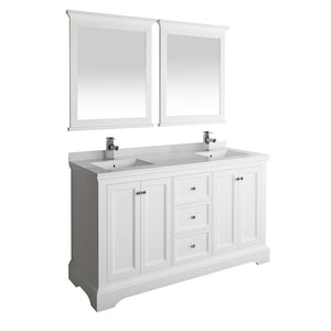 Fresca Windsor 60" Matte White Double Sink Bathroom Vanity FVN2460WHM-FFT1030BN
