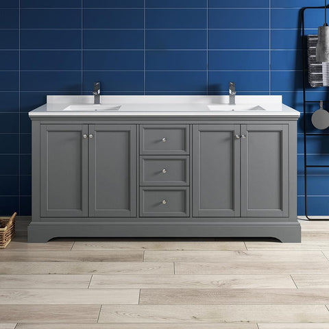 Image of Fresca Windsor 72" Gray Textured Double Sink Bathroom Cabinet FCB2472GRV-CWH-U