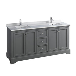 Fresca Windsor 72" Gray Textured Double Sink Bathroom Cabinet FCB2472GRV-CWH-U