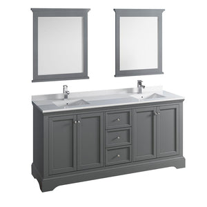 Fresca Windsor 72" Gray Textured Double Sink Bathroom Vanity FVN2472GRV-FFT1030BN