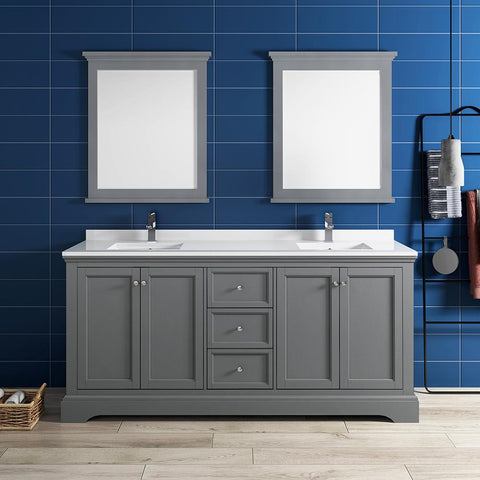 Image of Fresca Windsor 72" Gray Textured Double Sink Bathroom Vanity FVN2472GRV-FFT1030BN