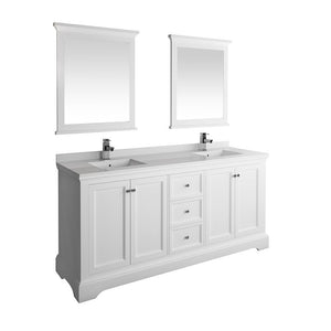 Fresca Windsor 72" Matte White Double Sink Bathroom Vanity FVN2472WHM-FFT1030BN