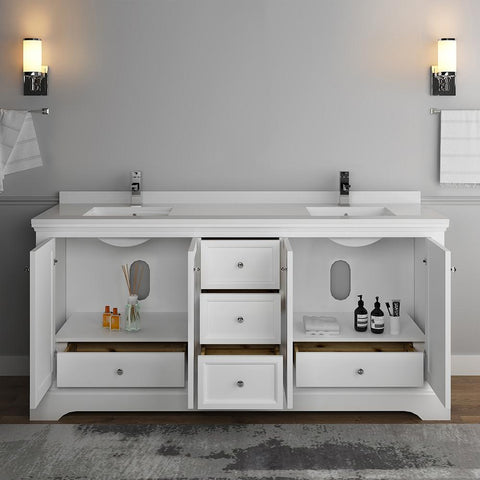 Image of Fresca Windsor 72" Matte White Traditional Double Sink Bathroom Cabinet FCB2472WHM-CWH-U