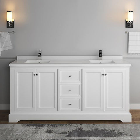 Image of Fresca Windsor 72" Matte White Traditional Double Sink Bathroom Cabinet FCB2472WHM-CWH-U