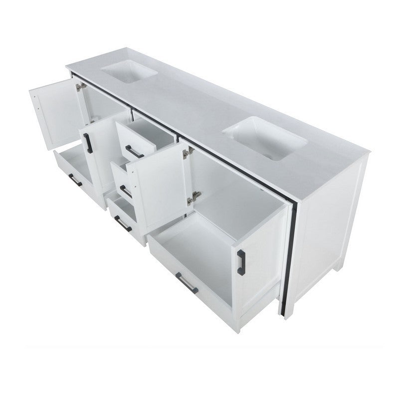 Ziva 84" White Double Vanity, Cultured Marble Top, White Square Sink and no Mirror | LZV352284SAJS000