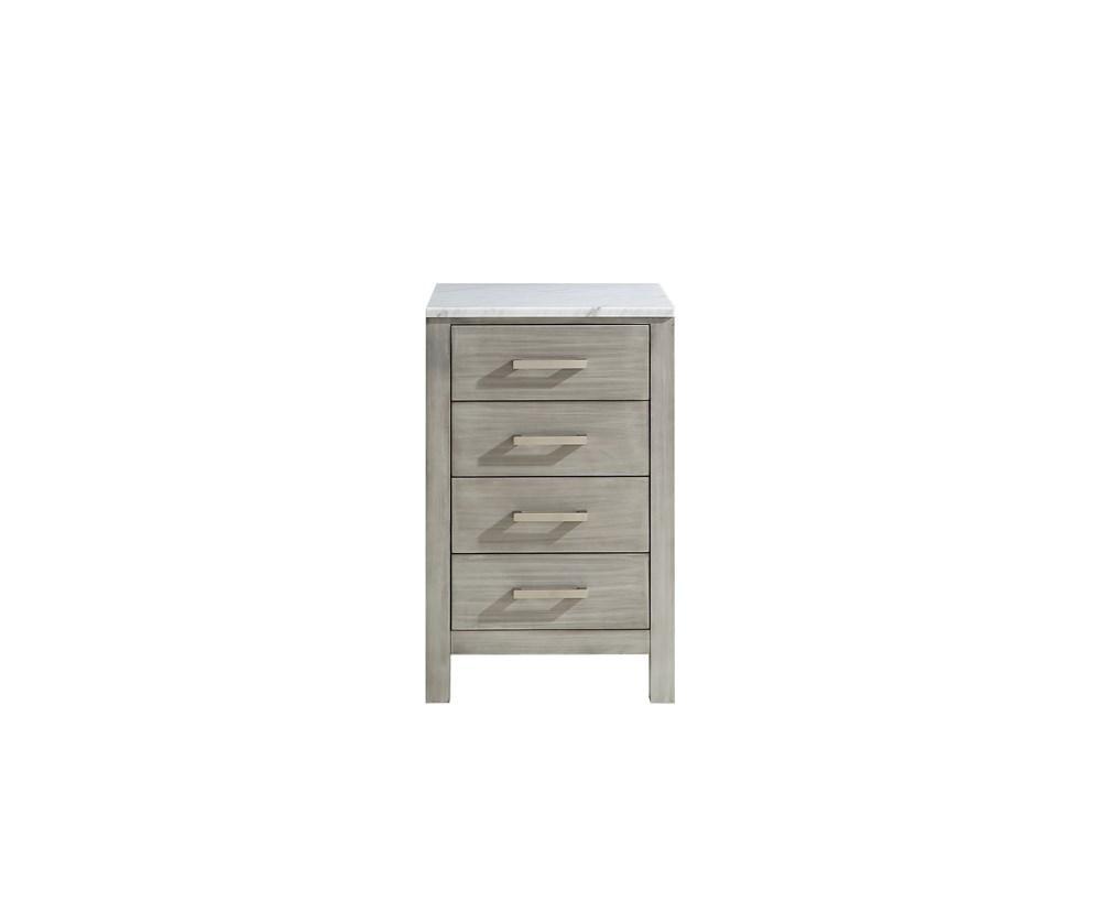 Jacques 20" Distressed Grey Side Cabinet | White Carrara Marble Top
